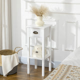 2 Tier Side Table, Narrow Tall End Table with Drawer and Shelf, Slim Wooden Nightstand for Living Room