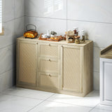 Boho Sideboard Buffet Cabinet, Kitchen Coffee Bar Cabinet with 3 Drawers, 2 Adjustable Shelves and 4 Racks
