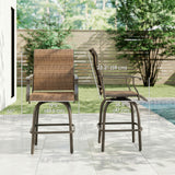Ensemble de 2 tabourets de bar extérieurs, chaises pivotantes à hauteur de bar avec dossier haut, accoudoirs courbes et cadre en acier