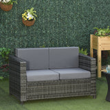 Causeuse de Patio 2 Places, Chaise Canapé Rotin Luxe d'Extérieur, Meuble de Jardin Rotin Tous Temps avec Coussin pour Balcon