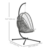 Hanging Egg Chair with Stand, Foldable Wicker Rattan Swing Chair with Thick Cushion