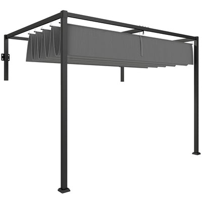10' x 7' Lean To Pergola, Metal Pergola with Retractable Roof for Grill