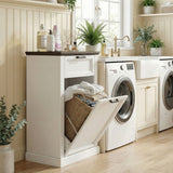 10 Gallon Trash Can Cabinet with Drawer, Farmhouse Tilt Out Garbage Cabinet Laundry Hamper