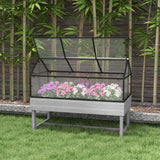 Wood Elevated Planter Box with Cold Frame Greenhouse, Raised Garden Bed for Vegetables
