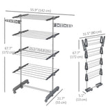 Garment Drying Rack Stainless Steel Folding Clothes Hanging Rack with Side Wings Castors for Indoor Outdoor