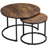 Nesting Coffee Tables Set of 2, Round Coffee Table with Metal Frame