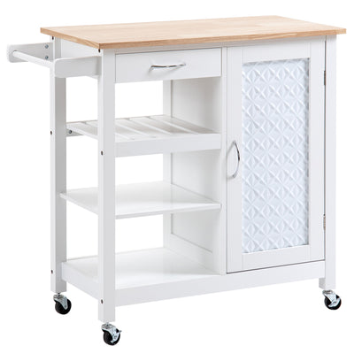 Kitchen Cart on Wheels with Embossed Door Panel, Utility Kitchen Island with Storage Drawer