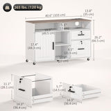 Mobile Printer Stand with Charging Station and USB Ports, Locking Filing Cabinet for A4 and Letter Size