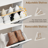 Shoe Cabinet with 4 Flip Drawers, Freestanding Narrow Shoe Storage Cabinet with Adjustable Shelves, Open Back