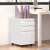 3 Drawer File Cabinet with Lock, Steel Vertical Filing Cabinet with 5 Wheels and Hanging Bar for A4/Legal/Letter, Home Office Printer Stand with Pre-Assembled Body