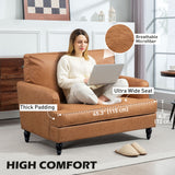Modern Accent Chair, Leathaire Armchair with Turned Legs and Wide Seat