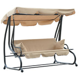 Balançoire de patio 3 places, convertible 2-en-1 lit plat, balançoire avec auvent et ombre ajustable