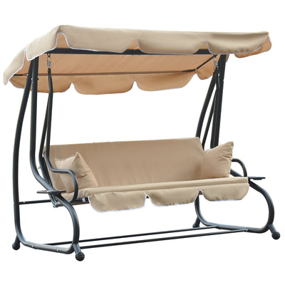 3-Seat Outdoor Patio Swing Chair, 2-in-1 Convertible Flat Bed, Canopy Swing with Adjustable Shade