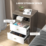 Nightstand Set of 2, Modern Bedside Table, Night Stand for Living Room with 2 Drawers and Open Storage