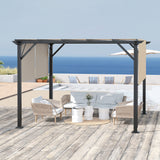 12' x 10' Outdoor Patio Gazebo Pergola with Retractable Canopy Roof, Steel Frame with Stakes