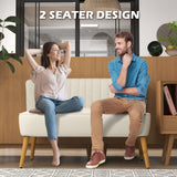 Modern 2 Seat Sofa for Bedroom, Upholstered Two Seater Couch with Rubber Wood Legs