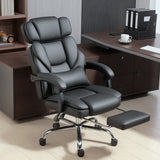 PU Leather Office Chair, Reclining Desk Chair with Footrest, Adjustable Headrest, Lumbar Support, Swivel Wheels