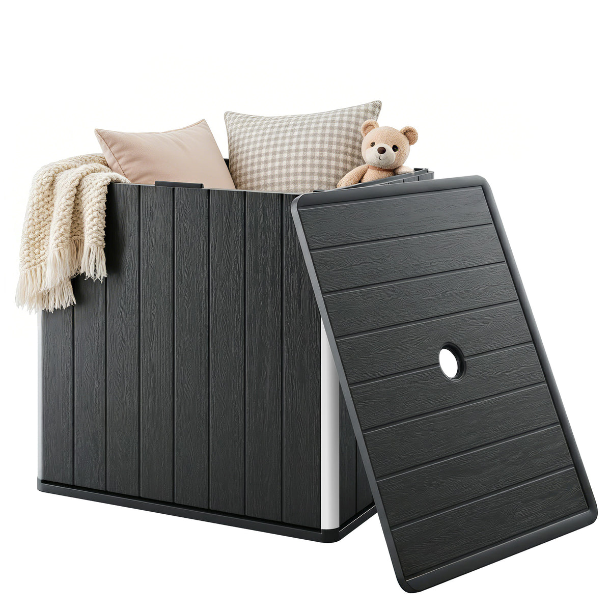 30 Gallon Storage Box, Outdoor Side Table with Umbrella Holder