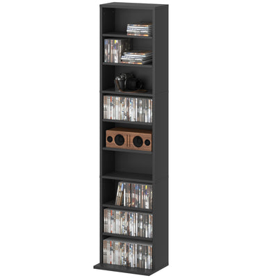 Media Storage Cabinet, 9-Tier Tall Narrow DVD Shelf with 6 Adjustable Shelves