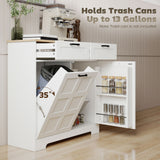 13 Gallon Tilt Out Garbage Cabinet, 2 Drawers, Door Racks, Adjustable Shelves