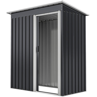 5 x 3 FT Outdoor Storage Shed with Sliding Door and Sloped Roof, Steel Frame Garden Shed Tool Equipment