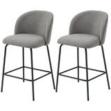 Ensemble de 2 tabourets de bar hauteur comptoir, tabourets de bar en lin rembourré avec dossier, repose-pieds et pieds en acier