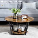 2-Tier Round Coffee Table with Storage Shelf, Industrial Center Table with Steel Frame for Living Room