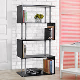 5-Tiers Geometric Wooden Bookcase S-Shaped Storage Bookshelf Display with Metal Frame for Living Room