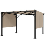 12' x 10' Outdoor Patio Gazebo Pergola with Retractable Canopy Roof, Steel Frame with Stakes