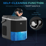 Portable Ice Maker, Self Cleaning Ice Machine with 9 Ice Cubes Ready in 6 Mins, 2 Sizes of Bullet Ice
