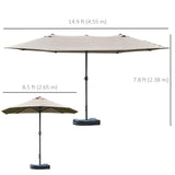 15' Outdoor Patio Umbrella with Twin Canopy Sunshade Steel Table Umbrella w/ Lift Crank