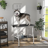 Table de toilettage pour chien avec bras réglable, plateau à mailles, 35