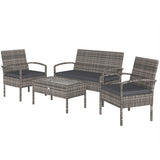 Ensemble de mobilier de patio 4 pièces avec causeuse, deux fauteuils et table à café