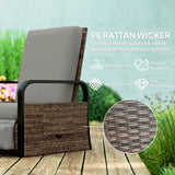 Fauteuil extérieur en rotin, chaise longue avec dossier ajustable, repose-pieds et plateau latéral