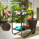 Outdoor Grill Cart with Storage, 2-Tier Bar Cart on Wheels with Side Handle, Steel Frame for Indoor Outdoor