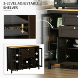 Buffet Cabinet Sideboard with 2 Drawers, 3 Storage Cabinets, Glass Doors and Adjustable Shelves