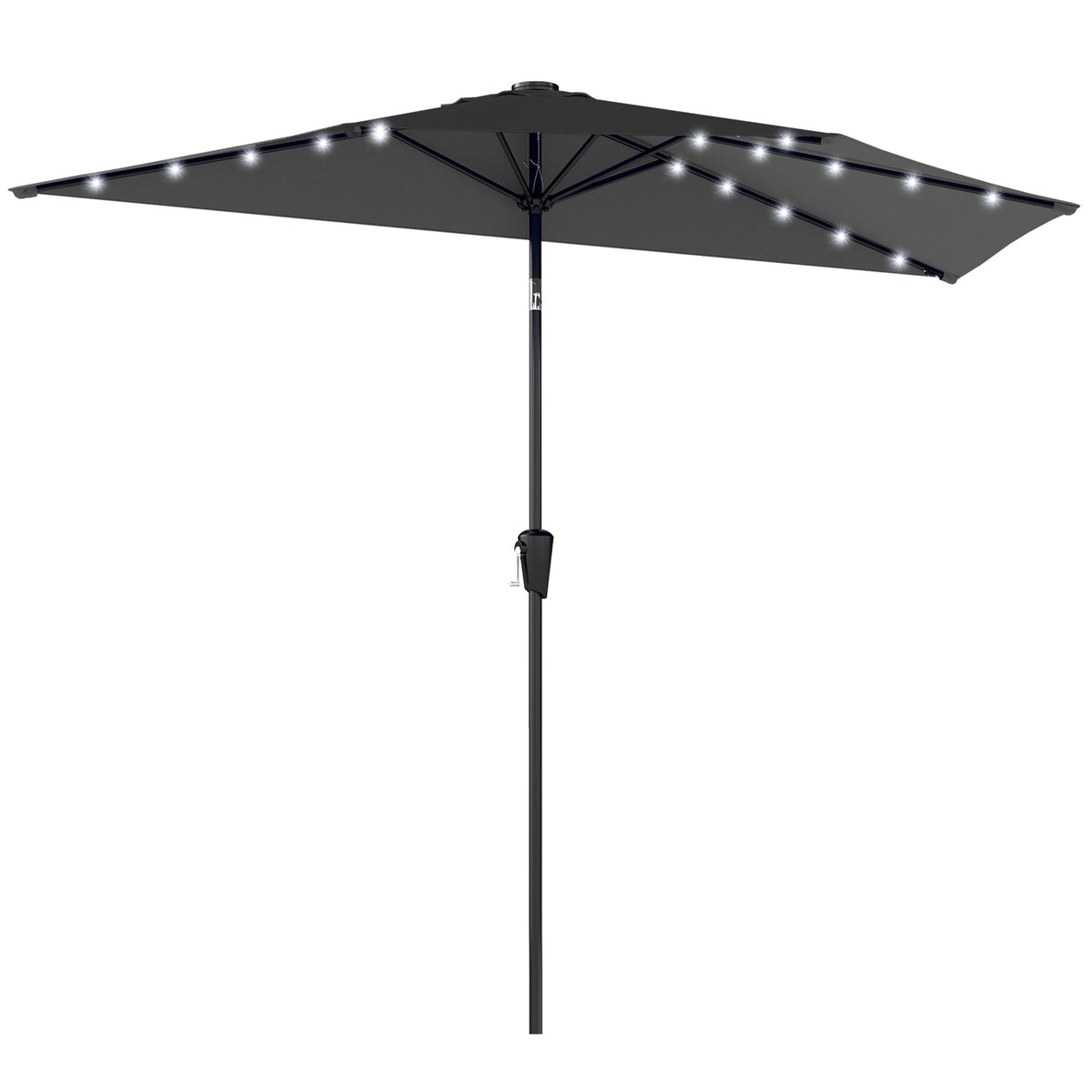 Half Outdoor Patio Umbrella with Solar LED Lights Half Umbrella with Crank