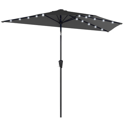 Half Outdoor Patio Umbrella with Solar LED Lights Half Umbrella with Crank
