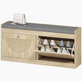 Shoe Bench with Flip Doors, Seat Cushion, Adjustable Shelves for 8 Pairs