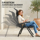 Folding Patio Chairs Set of 2, 5-Position Outdoor Lounge Chairs with High Back, Retractable Footrest