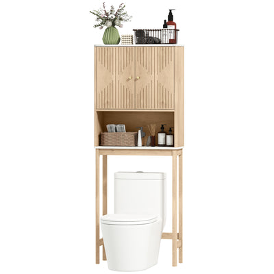 Over The Toilet Storage Cabinet with Adjustable Shelf, Open Shelf and Adjustable Bottom Bar