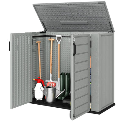33 Cu.ft Plastic Outdoor Storage Shed, Storage Cabinet Tool Box with Lockable Double Doors and Flip-Top Lid