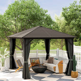 10' x 12' Deluxe Hardtop Gazebo with Metal Roof, Aluminum Frame Patio Gazebo Garden Sun Shelter Outdoor Pavilion with Curtains and Netting