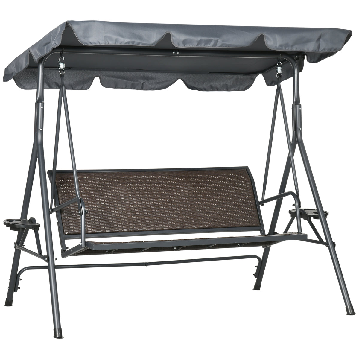 Outdoor 3-Seat Porch Swing with Canopy, Pillows and Steel Frame