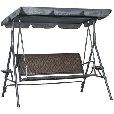 Outdoor 3-Seat Porch Swing with Canopy, Pillows and Steel Frame