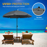 Parasol de plage 6 pi, ombrelle de soleil extérieure avec bouton poussoir d'inclinaison
