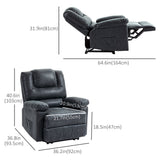 Fauteuil inclinable en similicuir PU, fauteuil inclinable manuel pour salon avec repose-pieds, 2 poches latérales et cadre en acier