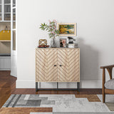Buffet moderne, meuble de rangement avec 2 portes à chevrons et étagère réglable, meuble de cuisine avec base en acier, meuble de bar à café, 80 cm de haut