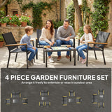 Outdoor 4 Piece Set Patio Furniture with Sofa, Tempered Glass Tabletop for Garden Backyard Porch