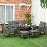 Ensemble de mobilier de patio d'extérieur 6 pièces avec chaises, canapé, table à café plateau verre et coussins